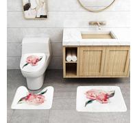 QRFASFZO Set Tappeti Bagno 3 Pezzi in Microfibra, Tappeti Assorbente Antiscivolo,Peonia acquerello, singola peonia rosa con sottili riflessi rossi, seduta su uno sfondo bianco,Tappetini Doccia