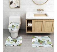 QRFASFZO Set Tappeti Bagno 3 Pezzi in Microfibra, Tappeti Assorbente Antiscivolo,Piacevole motivo di anatre in vari colori e pose, che cita lo sfondo azzurro,Tappetini Doccia