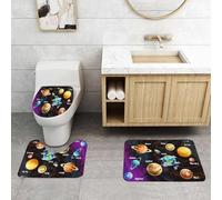 QRFASFZO Set Tappeti Bagno 3 Pezzi in Microfibra, Tappeti Assorbente Antiscivolo,Pianeta Universo Spazio, Solare Educativo Pianeti Nettuno Venere Mercurio Bambini Scienza Oriz,Tappetini Doccia