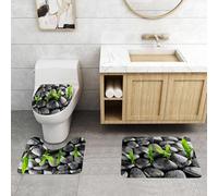 QRFASFZO Set Tappeti Bagno 3 Pezzi in Microfibra, Tappeti Assorbente Antiscivolo,Pianta, pietre di basalto con foglie di bambù a cui aderiscono gocce d'acqua Armonia della Natu,Tappetini Doccia