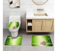 QRFASFZO Set Tappeti Bagno 3 Pezzi in Microfibra, Tappeti Assorbente Antiscivolo,Pietre tranquille, acqua rosa e bambù, sizione tranquilla, mucchi di ciottoli, gigli e i loro p,Tappetini Doccia