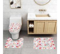 QRFASFZO Set Tappeti Bagno 3 Pezzi in Microfibra, Tappeti Assorbente Antiscivolo,Pin su Sfondi con fiori tropicali Motivo con fiori ad acquerello,Tappetini Doccia