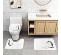 QRFASFZO Set Tappeti Bagno 3 Pezzi in Microfibra, Tappeti Assorbente Antiscivolo,Pinguino, due pinguini disegnati da schizzi stanno insieme, mostrando le loro caratteristiche c,Tappetini Doccia