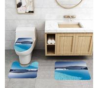 QRFASFZO Set Tappeti Bagno 3 Pezzi in Microfibra, Tappeti Assorbente Antiscivolo,Piscina di un resort di lusso a Santorini, Grecia Panorama Mediterraneo Foto,Tappetini Doccia