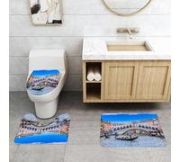 QRFASFZO Set Tappeti Bagno 3 Pezzi in Microfibra, Tappeti Assorbente Antiscivolo,Ponte di Rialto e Canal Grande a Venezia, Italia. Vista del Canal Grande di Venezia con la gand,Tappetini Doccia