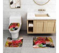QRFASFZO Set Tappeti Bagno 3 Pezzi in Microfibra, Tappeti Assorbente Antiscivolo,Ponte rosso nei giardini giapponesi a Bloomfield Hills, Michigan,Tappetini Doccia