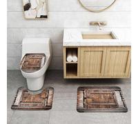 QRFASFZO Set Tappeti Bagno 3 Pezzi in Microfibra, Tappeti Assorbente Antiscivolo,Porta rustica dello chalet, una vecchia porta di legno con cintura e serratura in metallo, appo,Tappetini Doccia