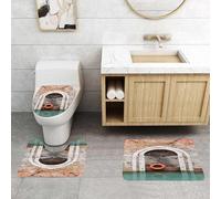 QRFASFZO Set Tappeti Bagno 3 Pezzi in Microfibra, Tappeti Assorbente Antiscivolo,Porta rustica in legno con salvagente a Venezia,Tappetini Doccia