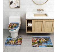 QRFASFZO Set Tappeti Bagno 3 Pezzi in Microfibra, Tappeti Assorbente Antiscivolo,Praga - Vista dall'alto sulla città vecchia di Praga, Ponte Carlo e fiume Moldava nella Repubbl,Tappetini Doccia