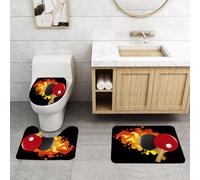 QRFASFZO Set Tappeti Bagno 3 Pezzi in Microfibra, Tappeti Assorbente Antiscivolo,Racchette da ping-pong rosse e nere sono avvolte dalle fiamme, evocando immagini dinamiche di e,Tappetini Doccia