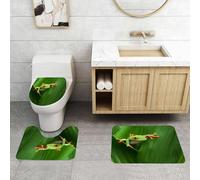 QRFASFZO Set Tappeti Bagno 3 Pezzi in Microfibra, Tappeti Assorbente Antiscivolo,Rana dagli occhi rossi che striscia tra le foglie nella giungla al confine tra Panama e Costa R,Tappetini Doccia