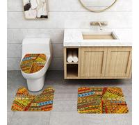 QRFASFZO Set Tappeti Bagno 3 Pezzi in Microfibra, Tappeti Assorbente Antiscivolo,Ricco mélange di motivi africani Una celebrazione visiva della cultura,Tappetini Doccia