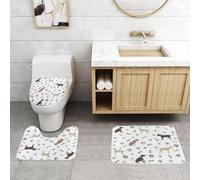 QRFASFZO Set Tappeti Bagno 3 Pezzi in Microfibra, Tappeti Assorbente Antiscivolo,Ripeti il disegno di sagome di cani di diversi colori con impronte di zampe e ossa su sfondo bi,Tappetini Doccia