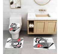 QRFASFZO Set Tappeti Bagno 3 Pezzi in Microfibra, Tappeti Assorbente Antiscivolo,Ritratto di donna giapponese con il viso coperto da un autentico ventaglio femminile,Tappetini Doccia