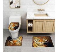 QRFASFZO Set Tappeti Bagno 3 Pezzi in Microfibra, Tappeti Assorbente Antiscivolo,Ritratto di tigre, maestoso dipinto di tigre, ombre intense, l'arte rende omaggio alle tigri in,Tappetini Doccia