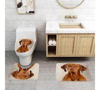 QRFASFZO Set Tappeti Bagno 3 Pezzi in Microfibra, Tappeti Assorbente Antiscivolo,Ritratto di un adorabile vizsla ungherese che guarda con curiosità la fotocamera, isolato su sf,Tappetini Doccia