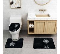 QRFASFZO Set Tappeti Bagno 3 Pezzi in Microfibra, Tappeti Assorbente Antiscivolo,Ritratto di un bellissimo leone nel fumo scuro.,Tappetini Doccia