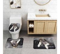 QRFASFZO Set Tappeti Bagno 3 Pezzi in Microfibra, Tappeti Assorbente Antiscivolo,Ritratto di un bulldog inglese che riposa su una poltrona in pelle nera con un sigaro,Tappetini Doccia