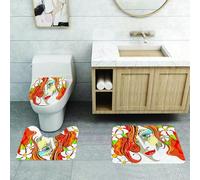 QRFASFZO Set Tappeti Bagno 3 Pezzi in Microfibra, Tappeti Assorbente Antiscivolo,Ritratto vettoriale della giovane donna con i capelli rossi,Tappetini Doccia