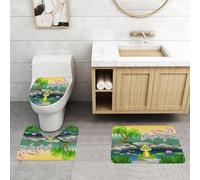 QRFASFZO Set Tappeti Bagno 3 Pezzi in Microfibra, Tappeti Assorbente Antiscivolo, Roi, conte de fées inspiré mignon petit Prince grenouille près du lac sur le,Tappetini Doccia