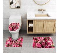 QRFASFZO Set Tappeti Bagno 3 Pezzi in Microfibra, Tappeti Assorbente Antiscivolo,Rose, bouquet da sposa festivo con rose rosa fresche in fiore, romantico, dolce, San Valentino,Tappetini Doccia
