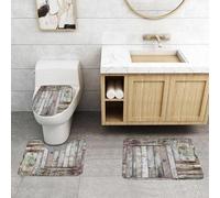 QRFASFZO Set Tappeti Bagno 3 Pezzi in Microfibra, Tappeti Assorbente Antiscivolo,Rustico, vecchio fienile rustico, cottage, tema cabina, ingresso rurale mistico,Tappetini Doccia