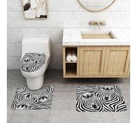 QRFASFZO Set Tappeti Bagno 3 Pezzi in Microfibra, Tappeti Assorbente Antiscivolo,Safari, Coppia di zebre Occhi Volti Teste Disegno artista,Tappetini Doccia
