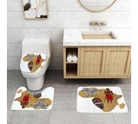QRFASFZO Set Tappeti Bagno 3 Pezzi in Microfibra, Tappeti Assorbente Antiscivolo,Safari, mappa dell'Africa e simboli culturali etnici tribali con l'arte di un uomo locale,Tappetini Doccia
