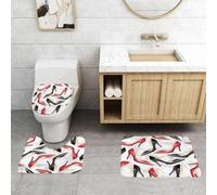 QRFASFZO Set Tappeti Bagno 3 Pezzi in Microfibra, Tappeti Assorbente Antiscivolo,Scarpe da donna alla moda, senza cuciture, rosso beige nero. Carta da parati glamour. Elemento,Tappetini Doccia