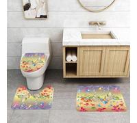 QRFASFZO Set Tappeti Bagno 3 Pezzi in Microfibra, Tappeti Assorbente Antiscivolo,Scena giocosa con vita marina colorata e bolle nel mondo oceanico dei cartoni animati,Tappetini Doccia