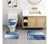 QRFASFZO Set Tappeti Bagno 3 Pezzi in Microfibra, Tappeti Assorbente Antiscivolo,Scena invernale innevata, una scena da con fiocchi di neve che cadono, neve, alberi e strutture,Tappetini Doccia