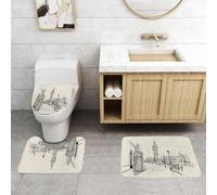 QRFASFZO Set Tappeti Bagno 3 Pezzi in Microfibra, Tappeti Assorbente Antiscivolo,Scena moderna della città di Londra con il monumento del Big Ben in stile schizzo,Tappetini Doccia