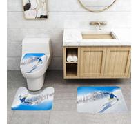 QRFASFZO Set Tappeti Bagno 3 Pezzi in Microfibra, Tappeti Assorbente Antiscivolo,sciatori che sciano sui pendii delle montagne, atleti che sciano perfettamente sulla neve, scia,Tappetini Doccia