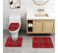 QRFASFZO Set Tappeti Bagno 3 Pezzi in Microfibra, Tappeti Assorbente Antiscivolo,Scozzese rosso, cultura dell'Europa occidentale ispirata al motivo tartan astratto d,Tappetini Doccia