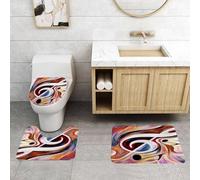QRFASFZO Set Tappeti Bagno 3 Pezzi in Microfibra, Tappeti Assorbente Antiscivolo,Serie Melodia Interiore. Design sto da forme musicali colorate come metafora del tema della s,Tappetini Doccia