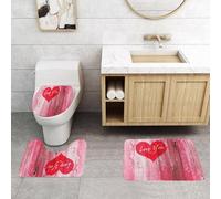 QRFASFZO Set Tappeti Bagno 3 Pezzi in Microfibra, Tappeti Assorbente Antiscivolo,Set d'amore, ti amo con un cuore su uno sfondo rustico in legno in stile grunge, stampa artisti,Tappetini Doccia