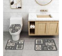 QRFASFZO Set Tappeti Bagno 3 Pezzi in Microfibra, Tappeti Assorbente Antiscivolo,Set di apparecchiature musicali per DJ retrò, semplice giradischi Shadow, altoparlanti e contro,Tappetini Doccia