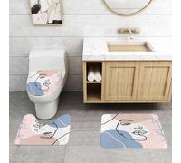 QRFASFZO Set Tappeti Bagno 3 Pezzi in Microfibra, Tappeti Assorbente Antiscivolo,Set di illustrazioni a linea continua di volti di donna. Collage astratto contemporaneo di form,Tappetini Doccia