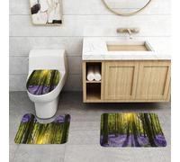QRFASFZO Set Tappeti Bagno 3 Pezzi in Microfibra, Tappeti Assorbente Antiscivolo, Set, il sole illumina un tappeto di Bluebells Blooms Deep a Woodl,Tappetini Doccia