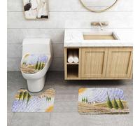 QRFASFZO Set Tappeti Bagno 3 Pezzi in Microfibra, Tappeti Assorbente Antiscivolo,Set toscano, campi rurali in stile nella valle italiana con stampa d'arte digitale dell'Europa,Tappetini Doccia