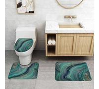 QRFASFZO Set Tappeti Bagno 3 Pezzi in Microfibra, Tappeti Assorbente Antiscivolo,Sfondo astratto marmorizzato blu, bianco, verde e turchese. Motivo marmo liquido. L'elemento ac,Tappetini Doccia