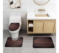 QRFASFZO Set Tappeti Bagno 3 Pezzi in Microfibra, Tappeti Assorbente Antiscivolo,Sfondo in legno con venature ricche, i colori marrone scuro mettono in risalto la consistenza n,Tappetini Doccia