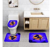QRFASFZO Set Tappeti Bagno 3 Pezzi in Microfibra, Tappeti Assorbente Antiscivolo,Silhouette di una strega di Halloween su una scopa di fronte alla luna.,Tappetini Doccia