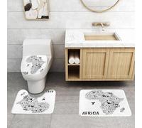QRFASFZO Set Tappeti Bagno 3 Pezzi in Microfibra, Tappeti Assorbente Antiscivolo,Simboli della natura, della cultura e dell'architettura dell'Africa sotto forma di mappa,Tappetini Doccia