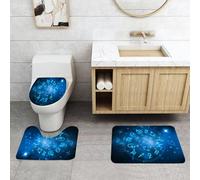 QRFASFZO Set Tappeti Bagno 3 Pezzi in Microfibra, Tappeti Assorbente Antiscivolo,Simboli zodiacali disposti in uno schema circolare, seduti su un cielo stellato, sfondo blu,Tappetini Doccia