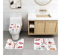 QRFASFZO Set Tappeti Bagno 3 Pezzi in Microfibra, Tappeti Assorbente Antiscivolo,sizione di icone di simboli di amore e romanticismo a forma di cuore di Parigi con la Torre Eif,Tappetini Doccia