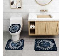 QRFASFZO Set Tappeti Bagno 3 Pezzi in Microfibra, Tappeti Assorbente Antiscivolo,Sole e luna misteriosi e intrecciati con sfondo di cielo stellato, dipinti decorativi e design,Tappetini Doccia