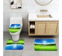QRFASFZO Set Tappeti Bagno 3 Pezzi in Microfibra, Tappeti Assorbente Antiscivolo,sotto il cielo azzurro brillante, l'erba verde spaziosa è brillante e il sole splende,Tappetini Doccia