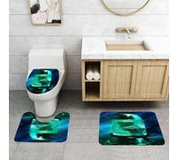 QRFASFZO Set Tappeti Bagno 3 Pezzi in Microfibra, Tappeti Assorbente Antiscivolo,Spazio, UFO marziano alieno in un acquario come immagine artistica di un tubo, nero arancione,Tappetini Doccia