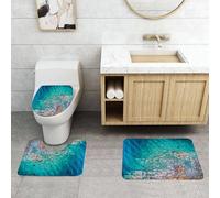 QRFASFZO Set Tappeti Bagno 3 Pezzi in Microfibra, Tappeti Assorbente Antiscivolo,Stampa artistica di mattoni rustici costieri di spiaggia, mare ed estate dell'oceano,Tappetini Doccia